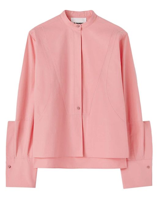 Jil Sander Pink Band-collar Cotton-poplin Shirt