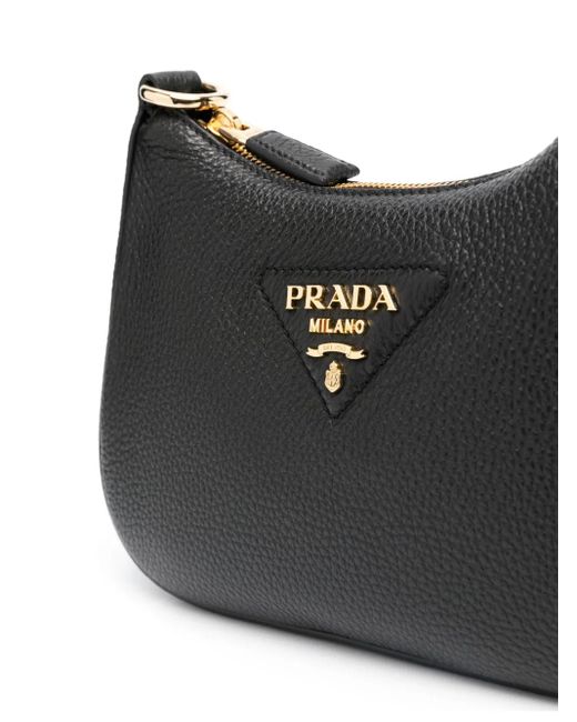 Prada Black Enamel-Triangle Logo Shoulder Bag
