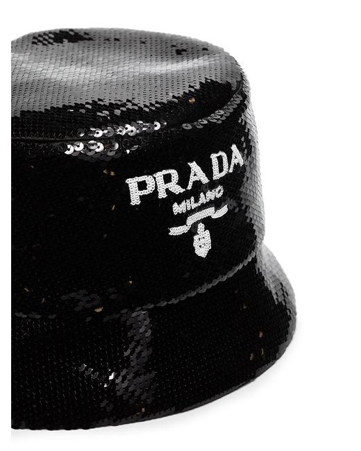 Prada Black Logo-Embellished Sequined Bucket Hat
