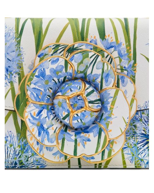 Oscar de la Renta Blue Tro Floral-Appliqué Shoulder Bag