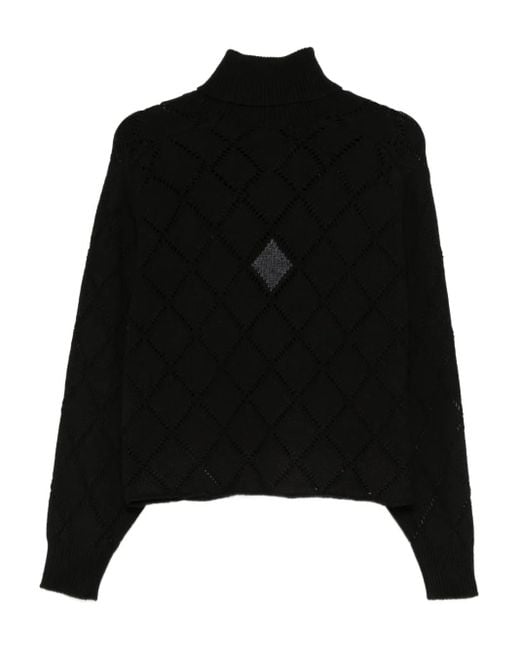 Semicouture Black Openwork Turtleneck Sweater