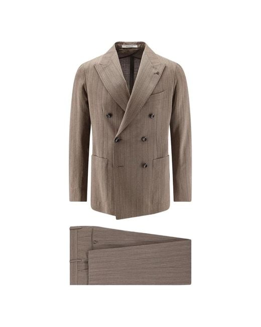 Tagliatore Gray Double-Breasted Pinstripe Suit for men