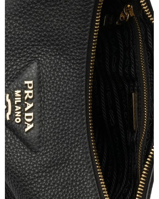 Prada Black Logo-Plaque Leather Shoulder Bag