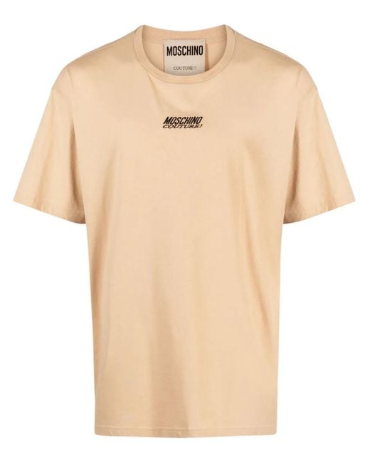 Moschino Natural Logo-Embroidered Cotton T-Shirt for men