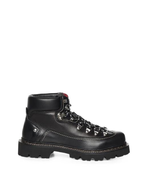 DSquared² Black Lace-Up Leather Ankle Boots for men