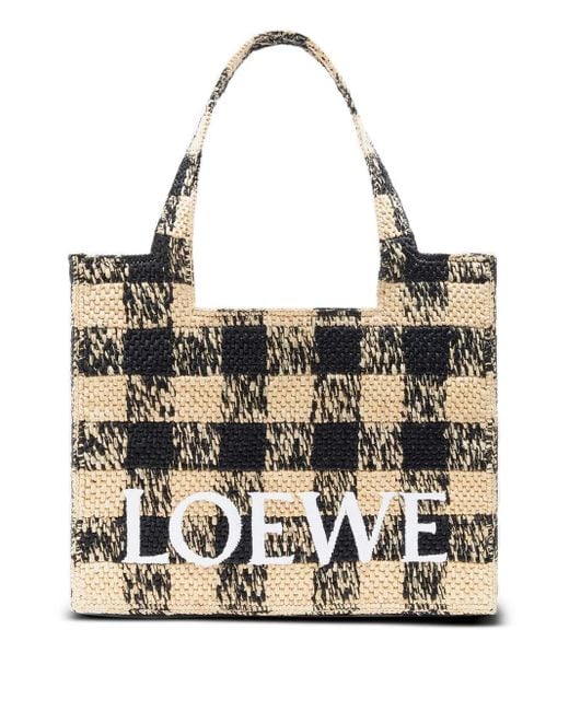 Loewe Natural Font Checkerboard Logo Large Tote Bag