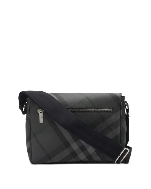 Burberry Black Grid Messenger Bag for men