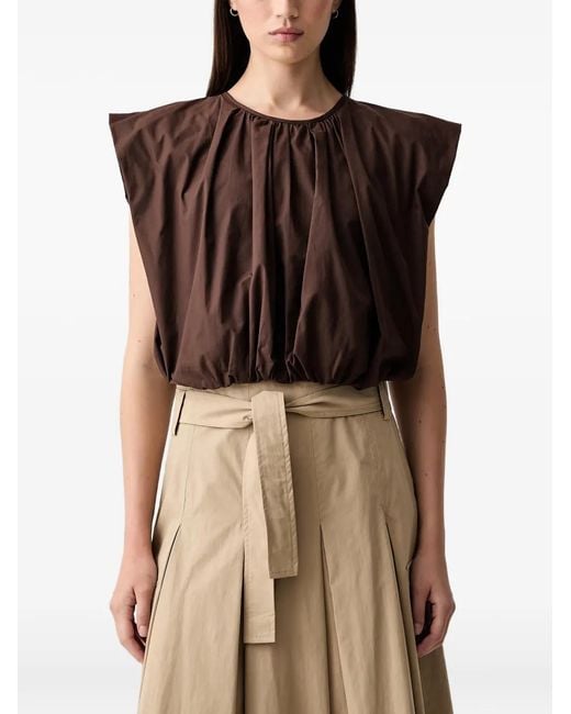 ViCOLO Brown Gathered Tie-Fastening Blouse
