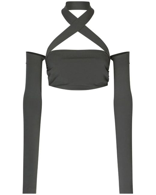 Dolce & Gabbana Black Top In Viscosa Con Manicotti