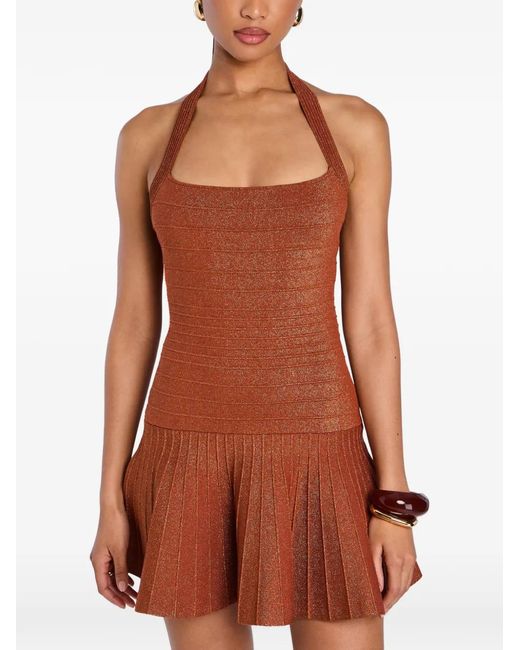 retroféte Brown Serenna Pleated-Skirt Mini Dress