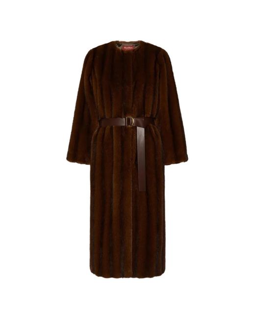 Max Mara Brown Belted Faux-Fur Coat