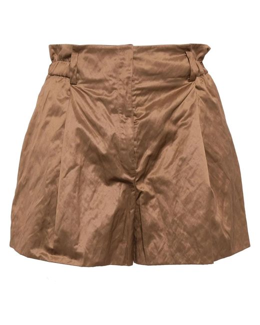 Shiatzy Chen Brown Plenteous Crease-Effect Shorts