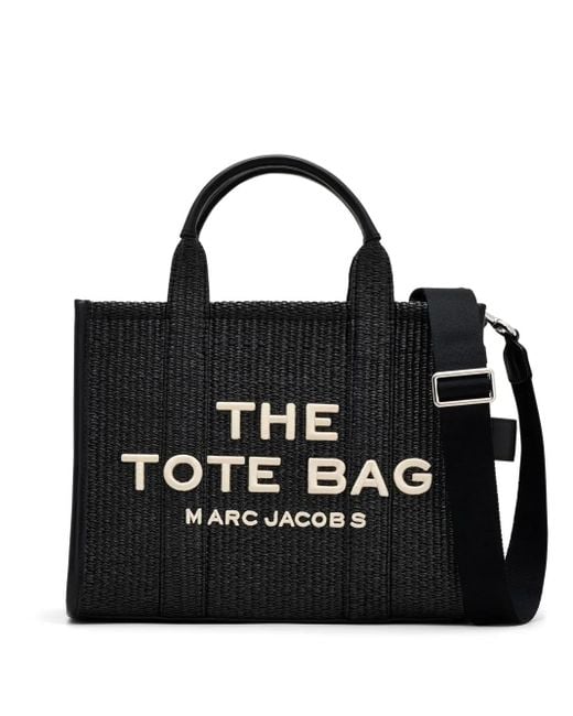 Marc Jacobs Black Medium Raffia Tote Handbag With Logo For