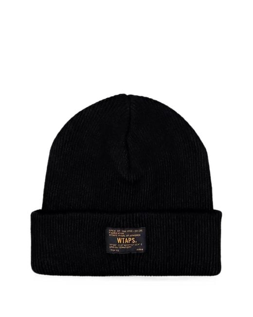 (w)taps Black Fgz Ribbed Beanie Hat for men