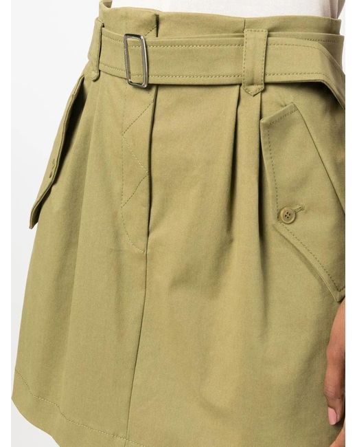 Alberta Ferretti Green Belted-Waist Cargo-Pocket Skirt