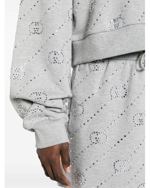 Gucci Gray Interlocking G Crystal-embellished Sweatshirt