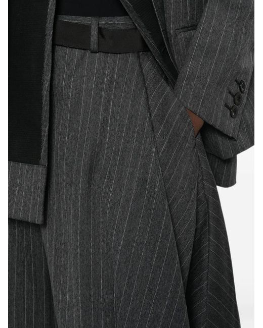 Sacai Gray Pinstripe-Pattern Peplum-Detail Trousers