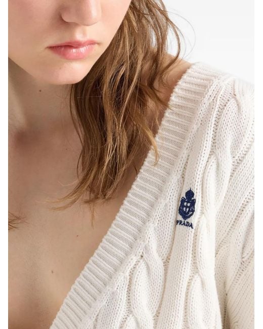 Prada White Cable-Knit Cotton Cardigan