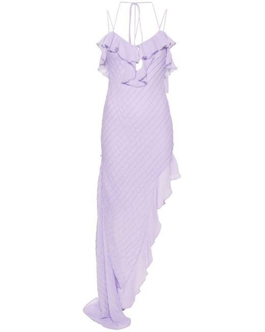 De La Vali Purple Magdalena Ruffled Gown