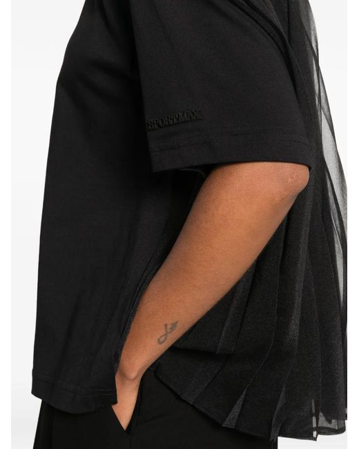 Sportmax Black Pleated-Panel T-Shirt