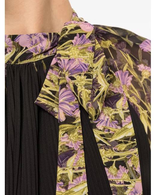 Nissa Natural Pleated Floral-Print Mini Dress