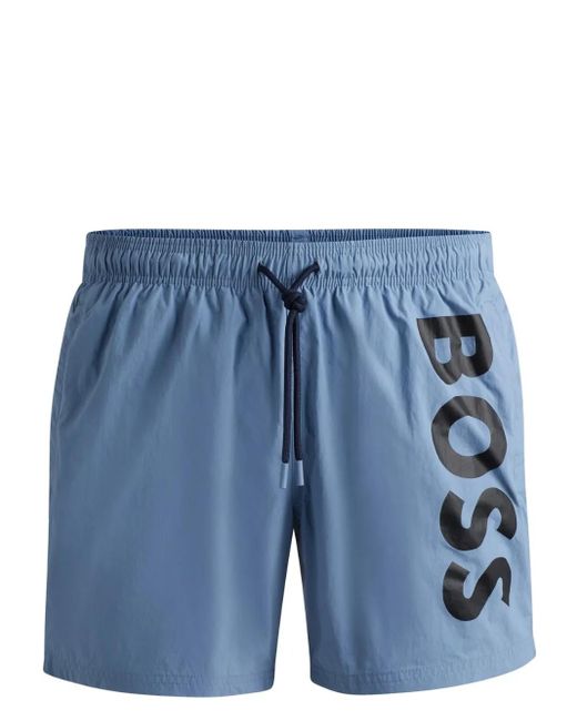Boss Blue Logo-Print Swim Shorts for men