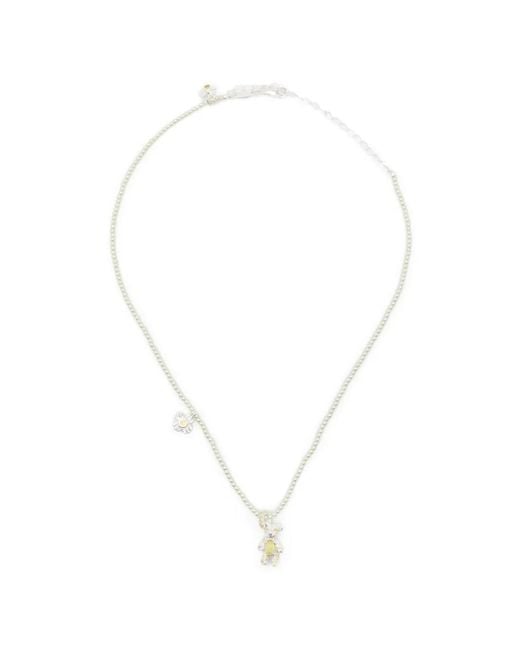 YVMIN White Bear Flower-Charm Necklace