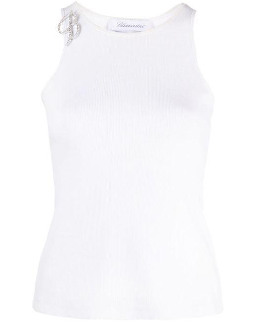 Blumarine White Logo-pin Cotton Tank Top