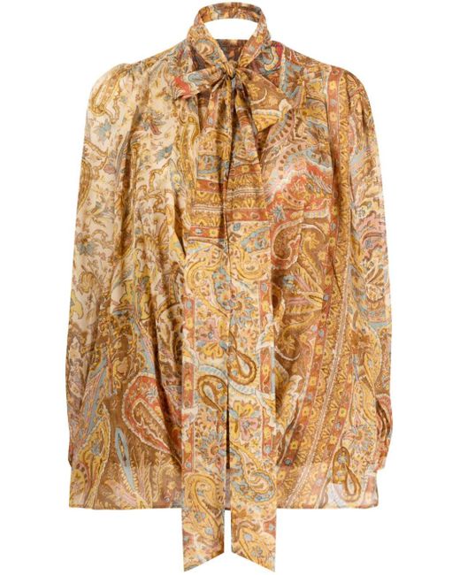 Zimmermann Metallic Sensory Paisley-print Billow-sleeve Blouse