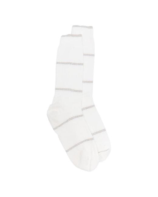 Eleventy White Striped Socks for men