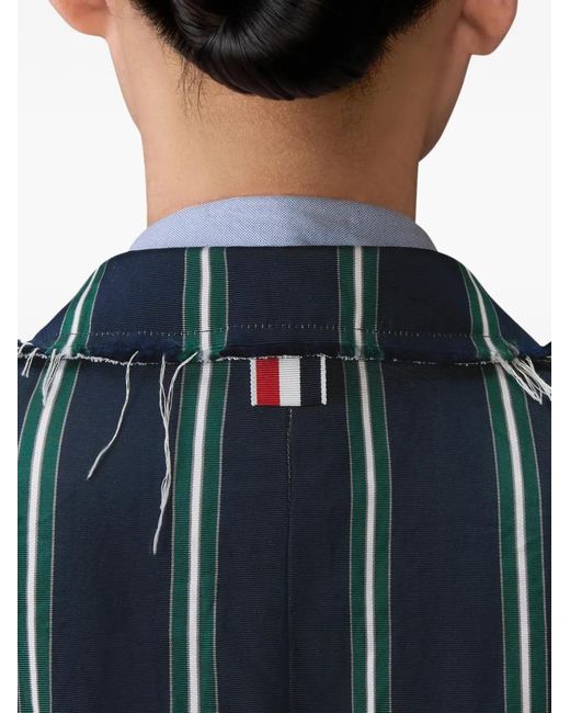 Thom Browne Blue Blazer Rayé À Bords Francs
