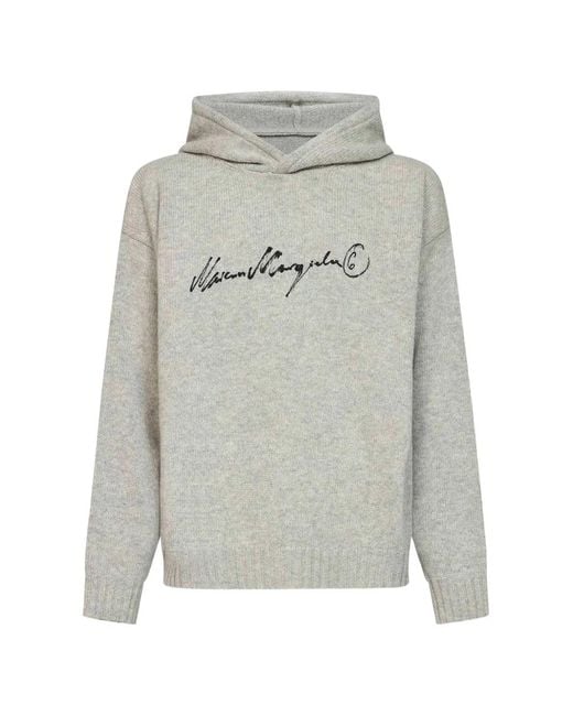 MM6 by Maison Margiela Gray Logo-Print Knitted Hoodie for men
