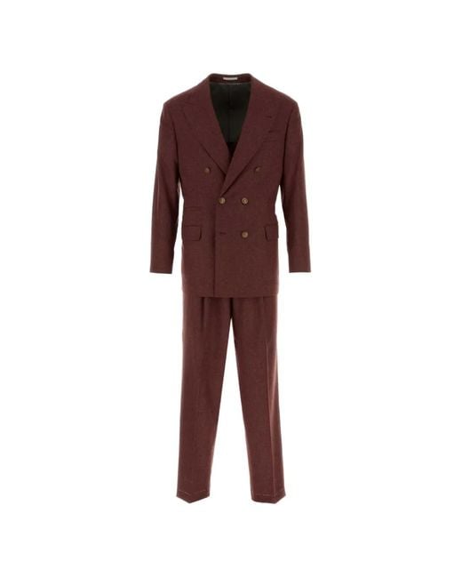 Brunello Cucinelli Red Double-Breasted Suit for men