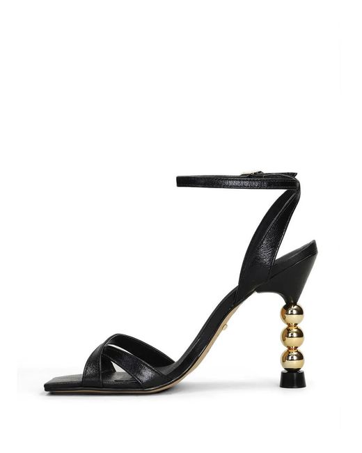 Werner Black Beaded-Heel Crossover-Strap Sandals