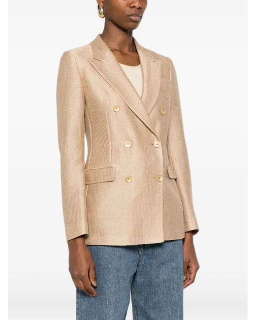 Tagliatore Natural Double-Breasted Pinstripe-Pattern Jacket