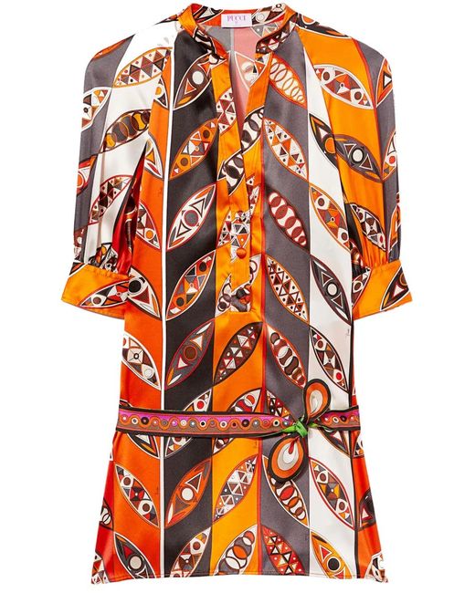Emilio Pucci Orange Robe-Chemise Courte À Imprimé Girandole