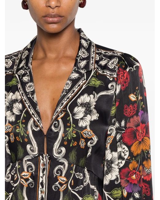 Farm Rio Black Flower-Print Mini Dress