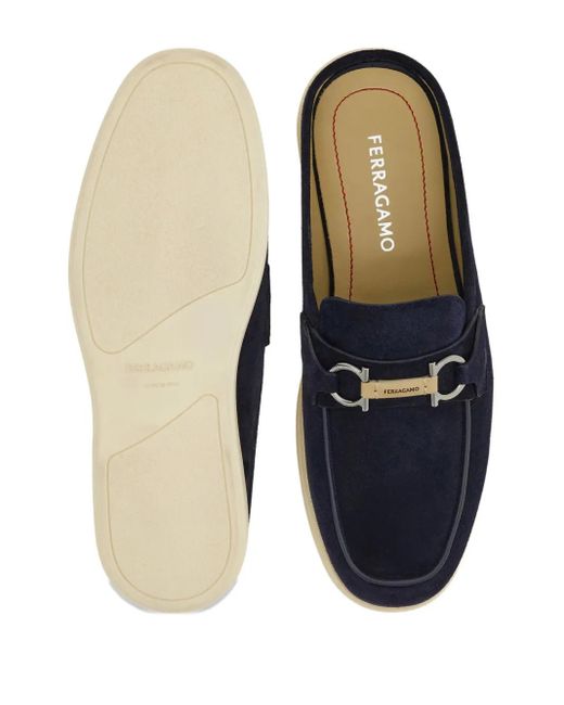 Ferragamo Blue Gancini Buckle Loafers for men