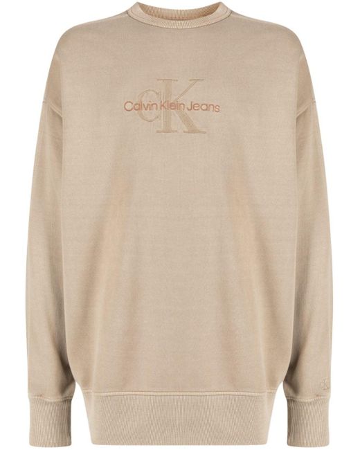 Calvin Klein Natural Logo-embroidered Crew-neck Sweatshirt for men