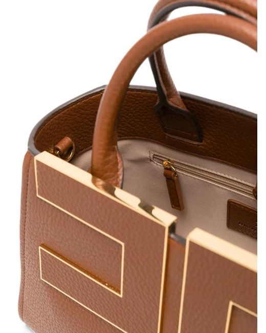 Elisabetta Franchi Brown Logo-Plaque Grained Tote Bag