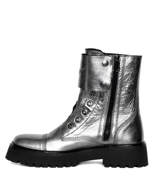 Zadig & Voltaire Black Joe Fast Metallic-Effect Leather Combat Boots