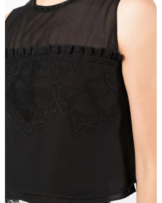 Shiatzy Chen Black Lace Ruffle-Detail Blouse