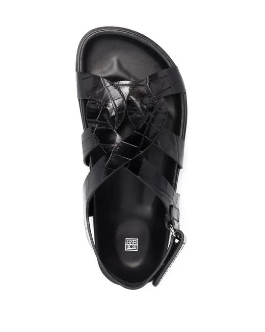 Totême Black Crocodile-Embossed Slingback Sandals