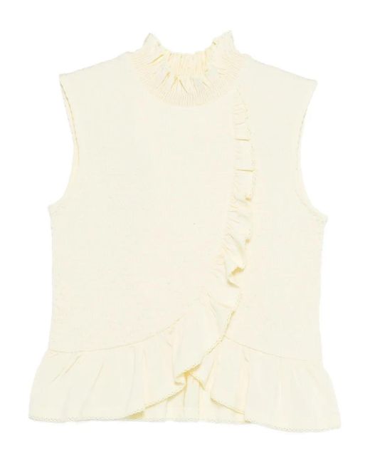 Sandro Natural Ruffled Smocked Top