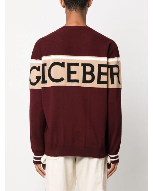 Iceberg Red Logo Intarsia-Knit Jumper for men
