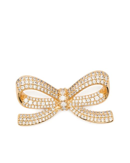 Self-Portrait Natural Gold Cubic Zirconia Bow Earrings