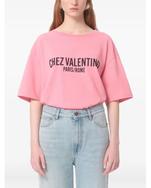 Valentino Garavani Pink Logo-Print T-Shirt