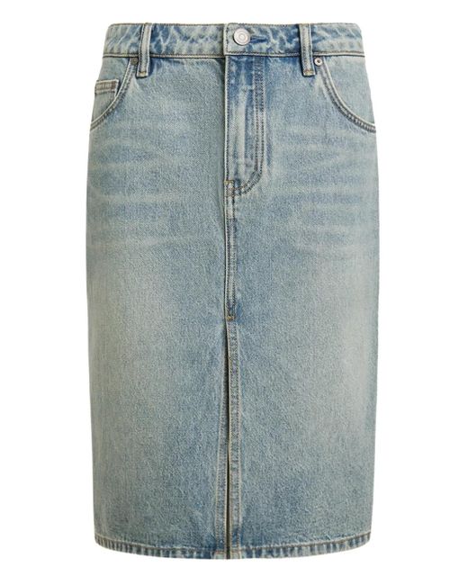 12 STOREEZ Blue Front-Split Denim Midi Skirt