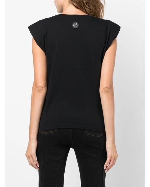 Philipp Plein Black Skull-Print Padded-Shoulder Tank Top