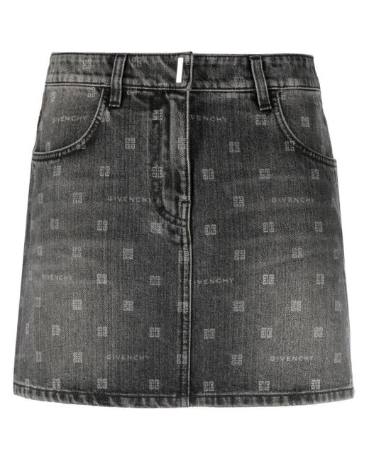 Givenchy Black Monogram-pattern Denim Skirt